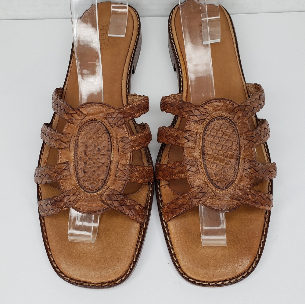 Sesto Meucci Brown Braided Leather Slide Sandals